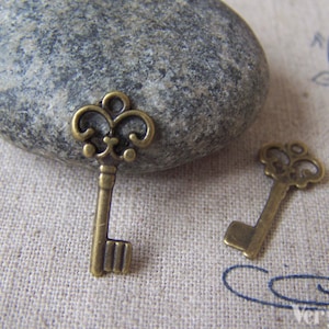 20 pcs Antique Bronze Simple Vintage Key Charms 9x21mm A3575