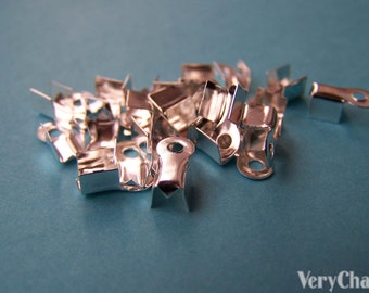 200 pcs Silver Fold Over Crimp Head Clasps Medium Size 4x8.5mm A2110