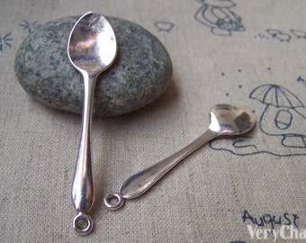 10 pcs de antique Silver Spoon Cutlery Pendants Charmes 11x54mm A861