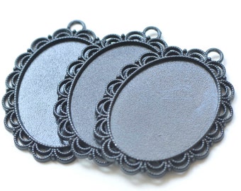 Black Base Pendant Tray Blanks Bezel Settings Match 30x40mm Cabochon Set of 5 A5259