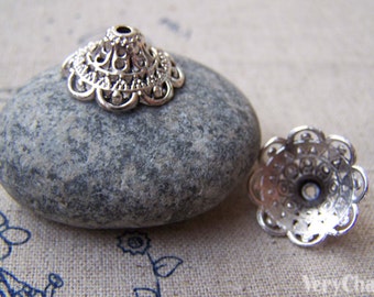 20 pcs of Antique Silver Flower Spacer Bead Caps 8x18mm A1133