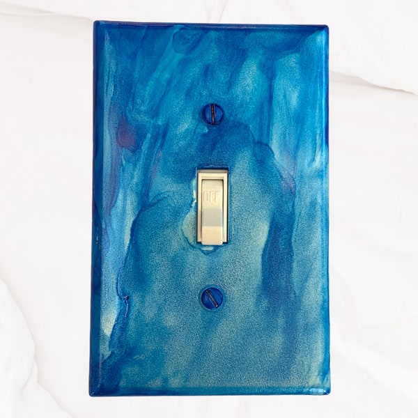 Blue Light Switchplate, New Home Gift For Couple, Nursery Gift For Boy, New Apartment Gift, Modern Decor, Single Switchplate, Dorm Room