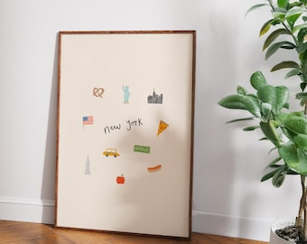 New York Icons Art Print | Illustrated Travel Poster (Digital Download)