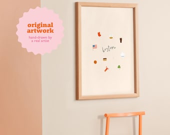 Boston Wall Art Print, Illustrated Massachusetts Travel Poster, Colourful Digital Download