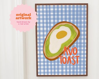 Avocado Toast Print, Colourful Kitchen Wall Art, Fun Brunch Poster, Digital Download