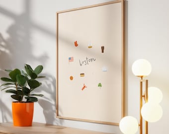 Boston Illustrated Travel Poster | Trendy Wall Art (Digital Download)