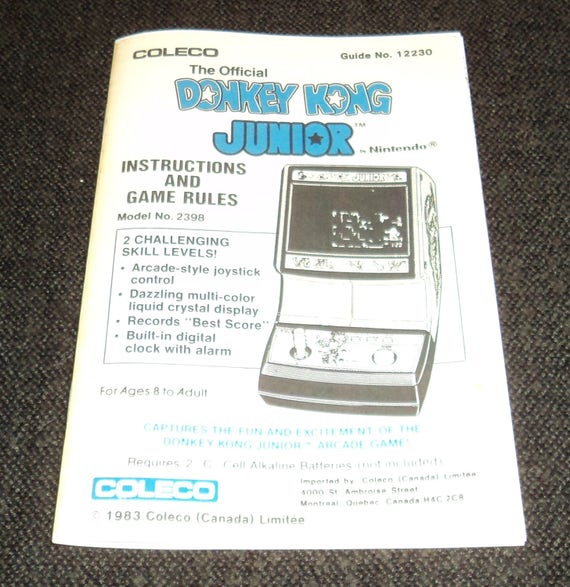 Coleco DONKEY KONG JR. 説明書 テーブルトップ ビデオ アーケード