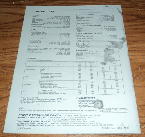 PIONEER Laser Active Cld-a-100 High Quality Reproduction