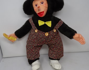 Vintage Mr. Bim Monkey Zippy Chimp Rubber Face Monkey Handmade Monchhichi Banana Pacifier Monkey Doll Plush Soft Toy Stuffed Animal