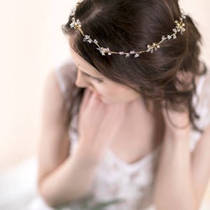 Delicate Hair Vine Wedding Wreath with Crystals Floral Bridal Hair Piece Crystal Vine Wedding Hairpiece image 2