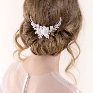 Veil Flower Hair Comb Dahlia Flower Bridal Headpiece with Pearls Wedding Hair Comb Ivory, white image 1