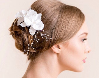 Wedding Head Piece with Orchids - Bridal Headpiece - Wedding Headpiece - Flower Hairpiece - Bridal Hair Accessories