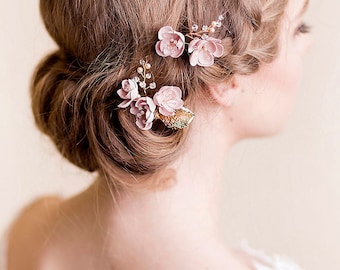 Natural Silk Flower Hair Pins Cherry Blossom - Bridal Hairpins  - Wedding Hair Clips - Silk Flower Tiny Headpiece - Accessories for Wedding