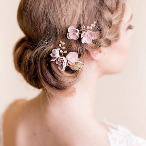 天然シルクフラワーヘアピン 桜 - ブライダルヘアピン - ウェディングヘアクリップ - シルクフラワーの小さなヘッドピース - ウェディングアクセサリー