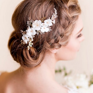 Bridal Hair Piece Cherry Blossom Bridal Head Piece with Silk Flowers and Pearls Wedding Hair Piece Floral Flower Hair Comb image 1