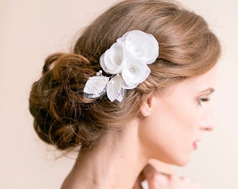 Bridal Hair Piece Ivory or White - Flower Hair Piece - Organza Lace - Wedding Hair Accessories - Bridal Hair Accessories