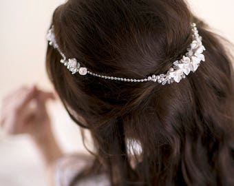 Blumen Hochzeit Kranz Haar - Braut Krone - Silber oder Gold Kopfschmuck - Boho Braut Haar Stück