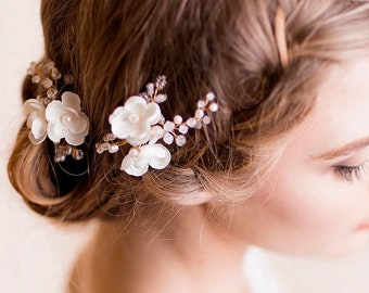 Bridal Hair Pins Pearl - Natural Silk Flowers - Wedding Flower Pins - Delicate Bridal Headpiece - Wedding Hair Accessory