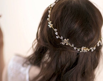 Delicate Hair Vine - Wedding Wreath with Crystals - Floral Bridal Hair Piece - Crystal Vine - Wedding Hairpiece