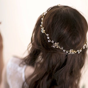 Delicate Hair Vine Wedding Wreath with Crystals Floral Bridal Hair Piece Crystal Vine Wedding Hairpiece image 1
