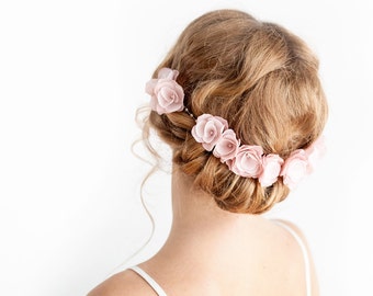Tocado nupcial en rosa rubor - Diadema nupcial - Diadema de flores - Accesorios para el cabello de boda