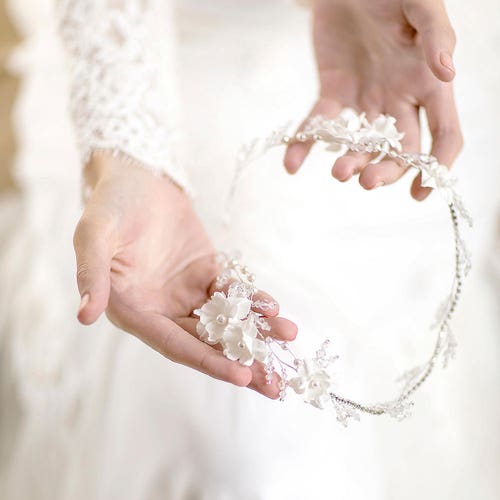 Crystal Hair Vine with Iris Flowers and Rhinestone - Bridal Headpiece - Wedding Headband - Blush shops Pink Accessory