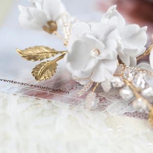 Gold Bridal Headpiece with Iris Flower Floral Wedding Hair Comb Wedding Hair Accessories Pearl and Crystal Head Piece image 7