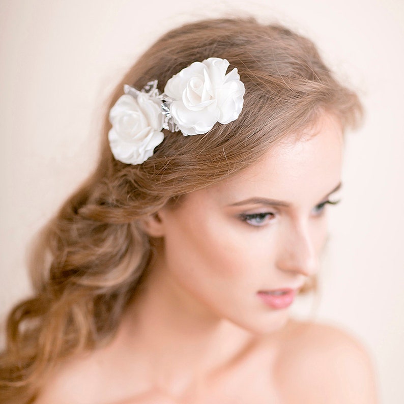 Wedding Hair Pins Gardenia Flower Bridal Hair Pins Set of 2 Flower Hair Accessories Ivory / Soft White / White Floral Hair Clip image 2