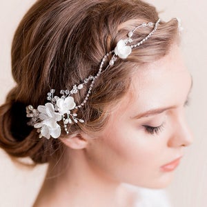 Bridal Headpiece Rhinestone Chain and Sakura Blossom Wedding Headband Rhinestone Bridal Hair Vine Hair Wreath Floral image 6
