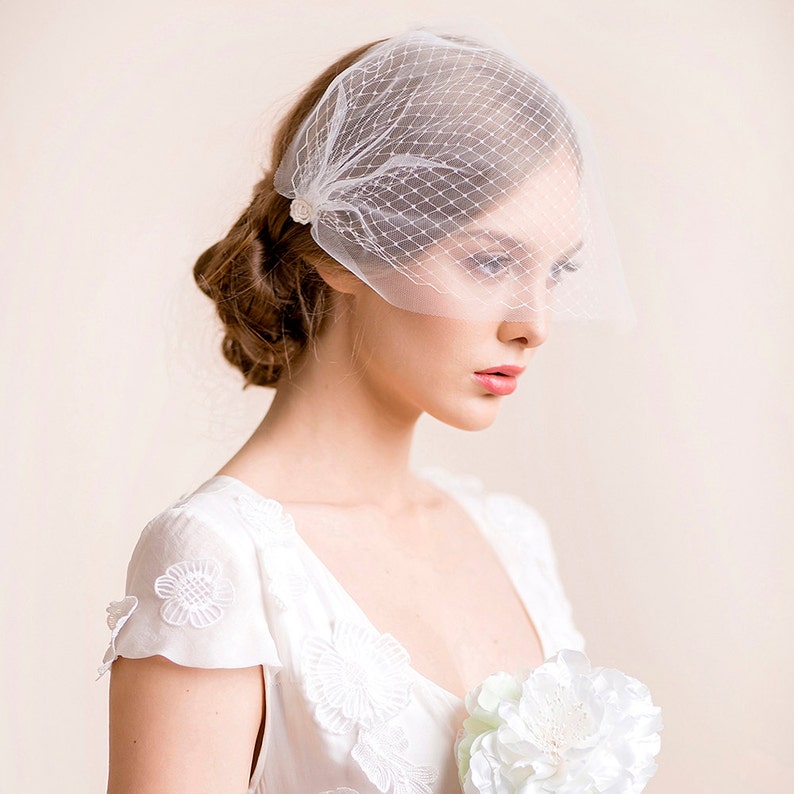 Bridal birdcage veil double Bandeau style double birdcage veil Bridal blusher veil Wedding birdcage veil Ivory, soft white, white image 4