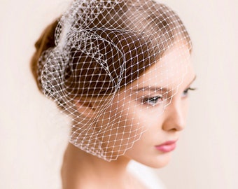 Bridal Birdcage Veil - Wedding Birdcage Veil of Russian Veiling - Big Size Birdcage Veil - Ivory, White - Bridal Hair Accessory