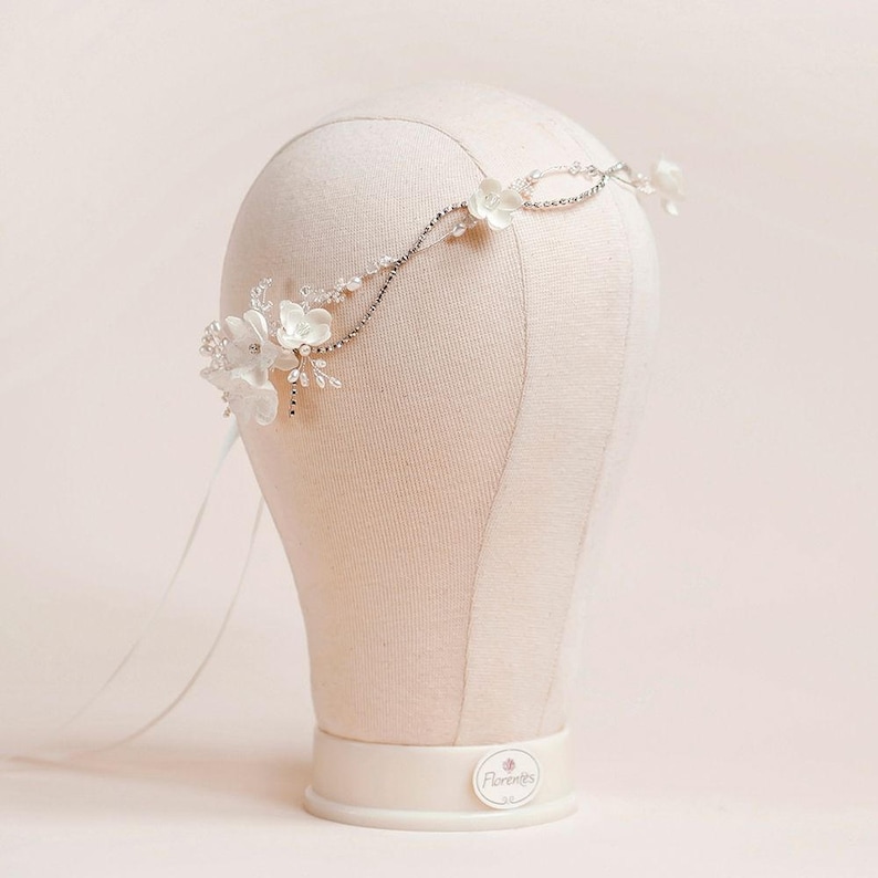 Bridal Headpiece Rhinestone Chain and Sakura Blossom Wedding Headband Rhinestone Bridal Hair Vine Hair Wreath Floral image 8