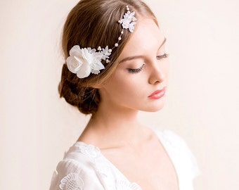 Floral Bridal Headpiece with Gardenia Flower - Wedding Headpiece  - Bridal Flower Hairpiece - Bridal Hair Piece - Lace Hair Vine