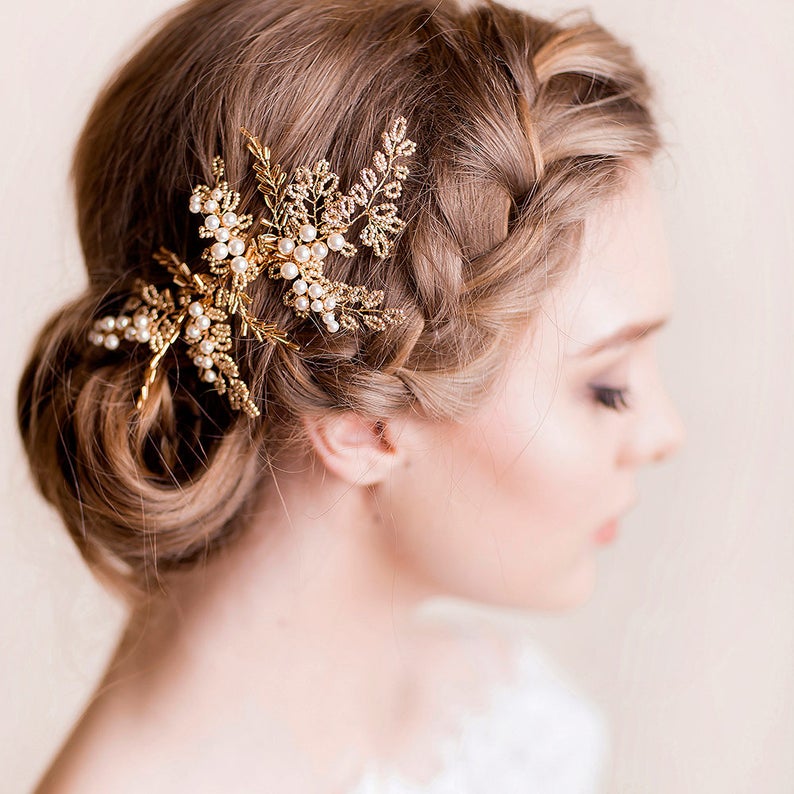 Wedding Hair Piece Vintage Chic Gold Headpiece Bridal Bridal Hair Accessories Decorative Comb image 3