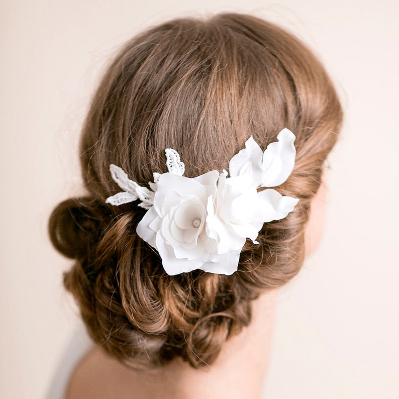 Lily Magnolia Flower Hair Piece Bridal Hairpiece Flower Lace Wedding Hair Piece Bridal Hair Accessories image 3