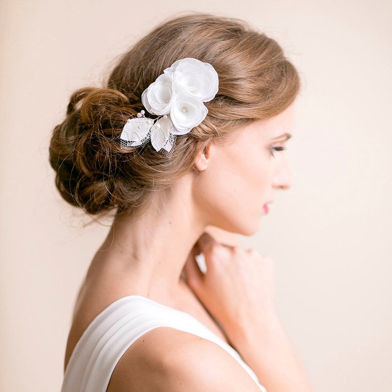 Bridal Hair Piece Ivory or White Flower Hair Piece Organza Lace Wedding Hair Accessories Bridal Hair Accessories image 1