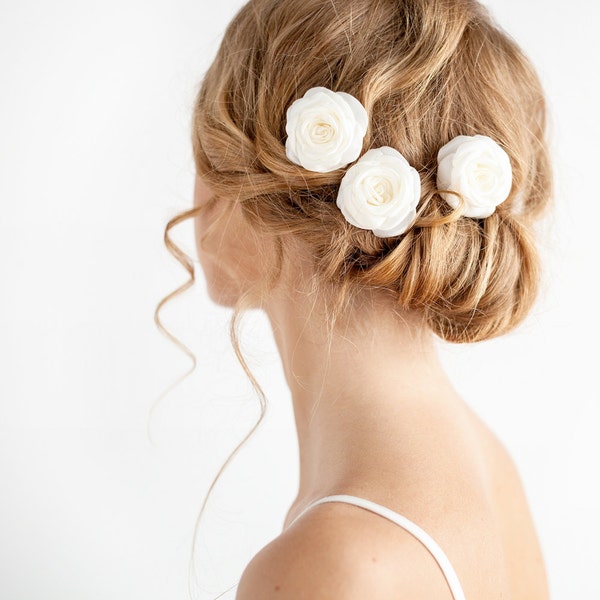 Bridal Hair Pins Roses Set of 3 - Rose Hair Pins - Wedding Hair Pins - Ivory OR White - Wedding Hair Accessories