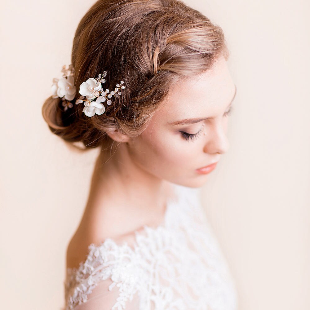 Bridal Hair Pins Pearl Natural Silk Flowers Wedding Flower | Etsy