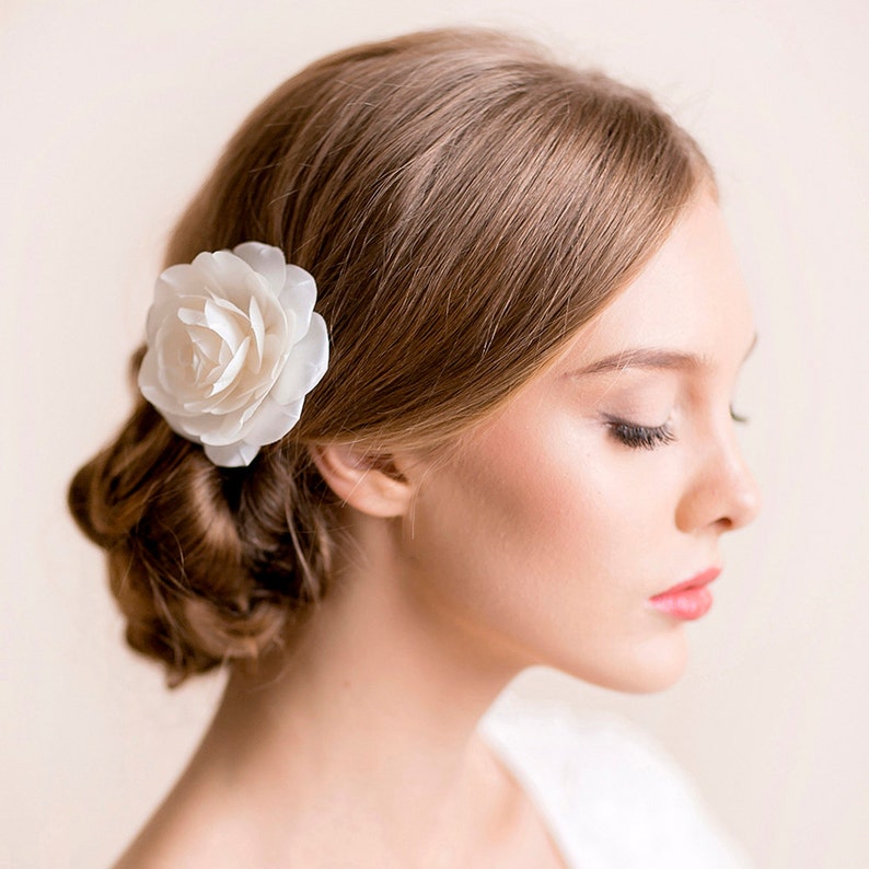 Bridal Hair Flower Rose Wedding Hair Flower Flower Hair Clip Wedding Clip White, Ivory Bridal Hair Accessories image 3