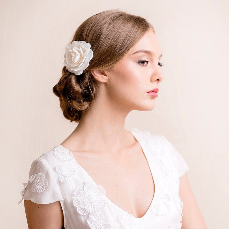 Bridal Hair Flower Rose Wedding Hair Flower Flower Hair Clip Wedding Clip White, Ivory Bridal Hair Accessories image 2