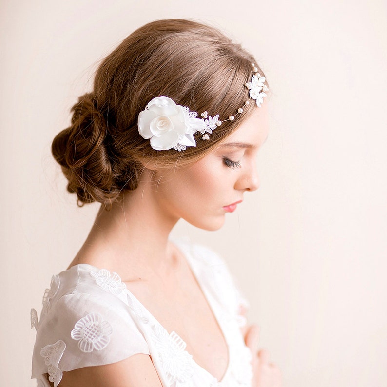 Floral Bridal Headpiece With Gardenia Flower Wedding | Etsy
