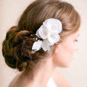 Bridal Hair Piece Ivory or White Flower Hair Piece Organza Lace Wedding Hair Accessories Bridal Hair Accessories image 2