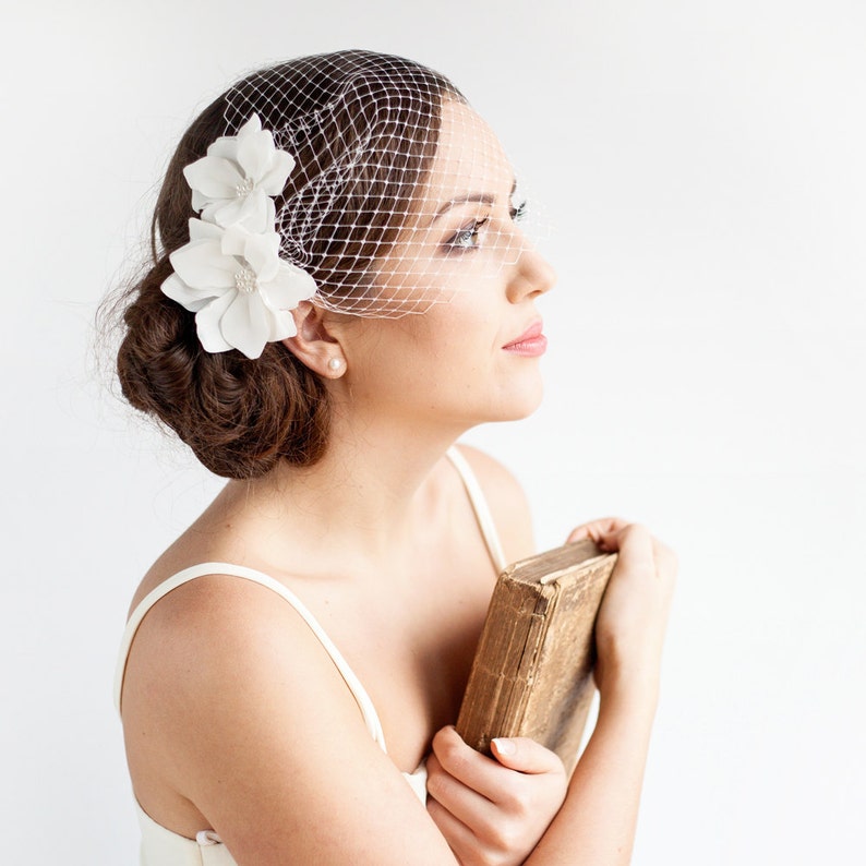 Birdcage Veil with Flowers 9 Bandeau Birdcage Veil Etsy