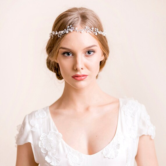 Freshwater Pearl Bridal Hair Vine – Rhinestone Wedding  display picture 1
