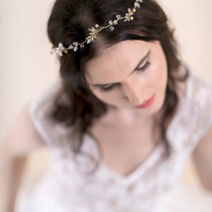 Delicate Hair Vine Wedding Wreath with Crystals Floral Bridal Hair Piece Crystal Vine Wedding Hairpiece image 3