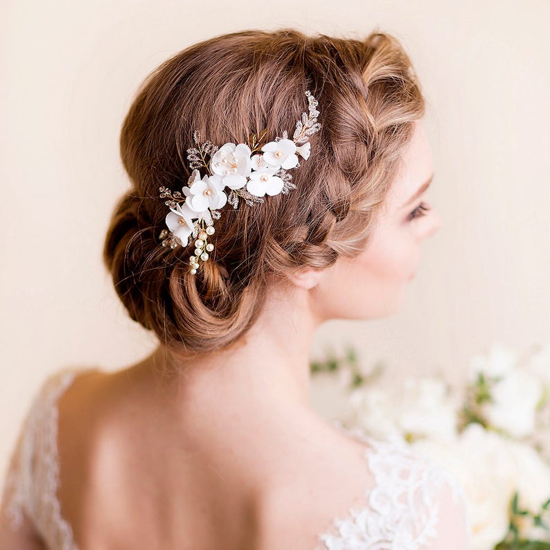 Bridal Hair Piece Cherry Blossom Bridal Head Piece with Silk Flowers and Pearls Wedding Hair Piece Floral Flower Hair Comb image 1