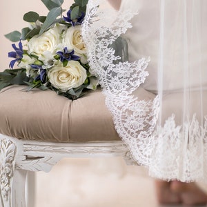 Lace Mantilla Veil Wedding Veil Chantilly Lace Bridal Veil Hip Length, Fingertip Length image 5