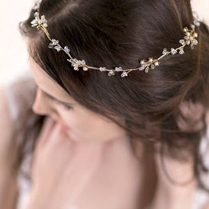 Delicate Hair Vine Wedding Wreath with Crystals Floral Bridal Hair Piece Crystal Vine Wedding Hairpiece image 4