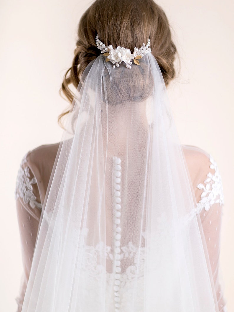 Tulle Bridal Veil Simple Blusher Veil Handmade Wedding Veil image 2