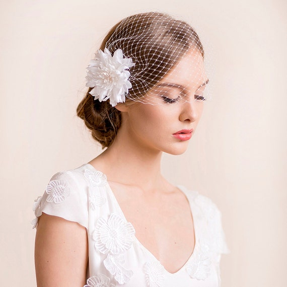Bridal Birdcage Veil With Dahlia Flower Birdcage Veil With Etsy